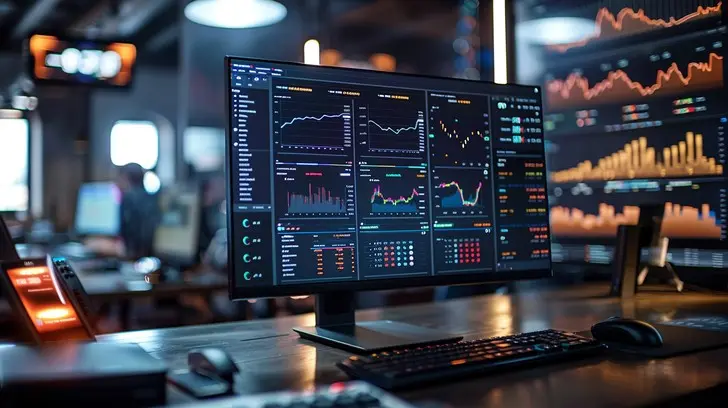 Professional trader monitoring stock market activity across multiple trading screens