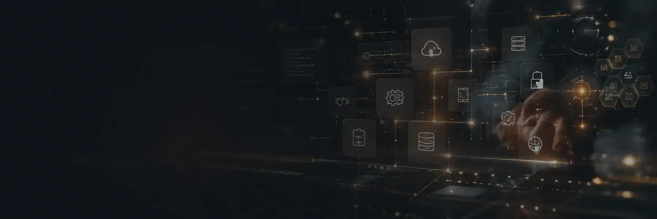 Connected software architecture representing custom software development and system integration