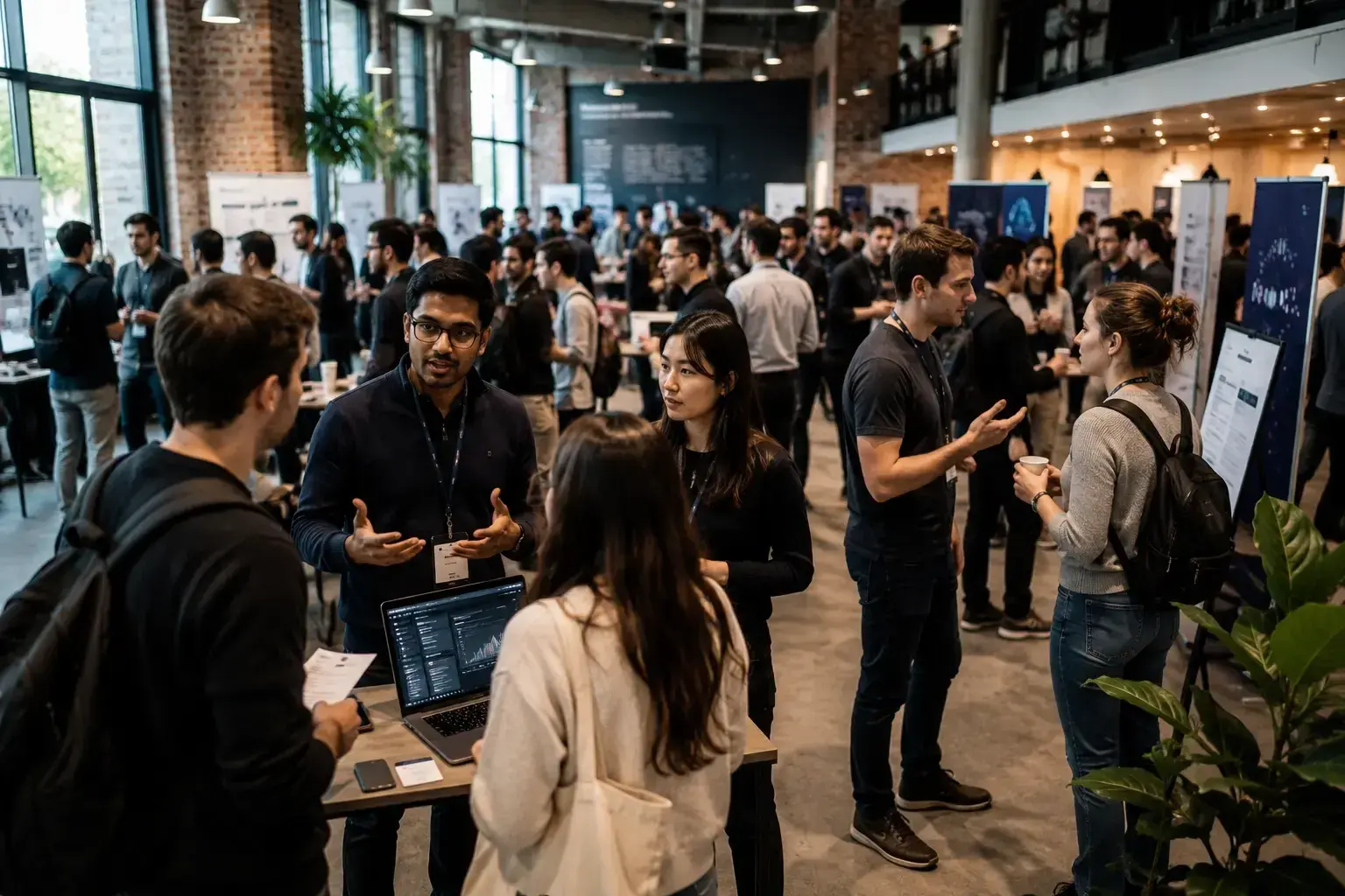 Startup founders and technology teams at an innovation event representing emerging investment opportunities