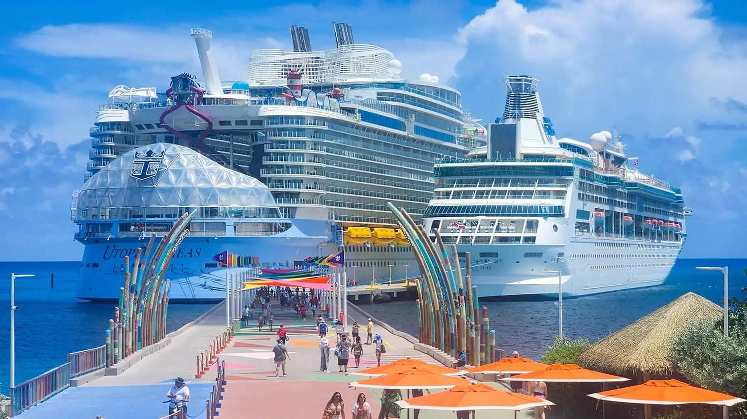 A cruise ship approaching a port to suggest routes, schedules, and multi-destination operations.